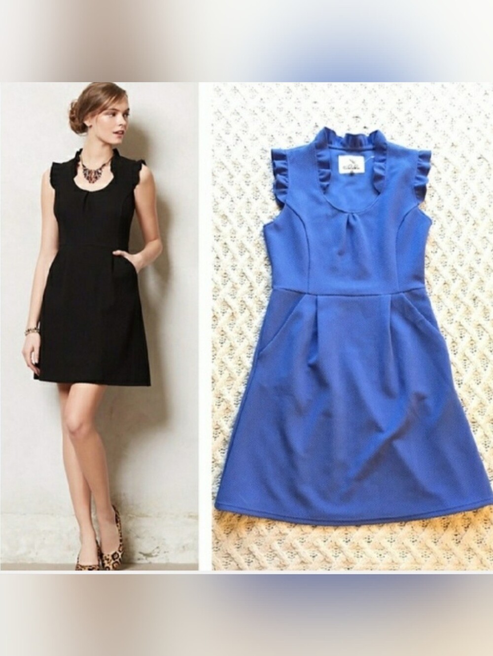 Tabitha Anthropoligie Blue Ruffle Sleeve A-Line Dress LIKE NEW